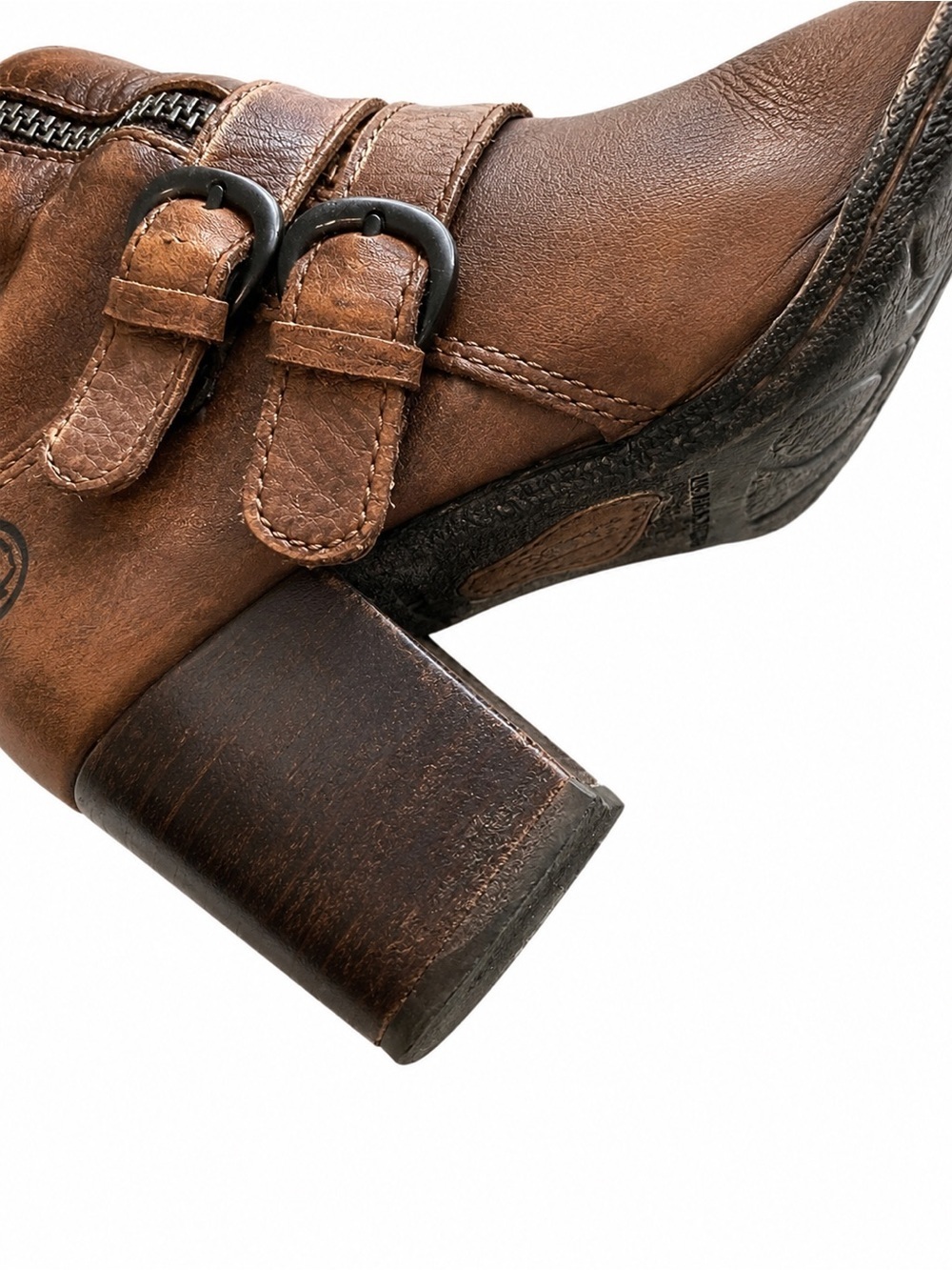 Børn Tall Leather Riding Boots Brown Buckle Zip Comfort Boots Women’s 7.5 - Picture 4 of 7